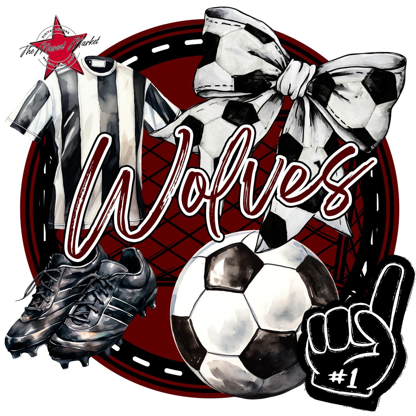 Wolves Circle Soccer Design-Maroon