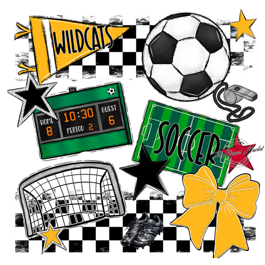 Wildcats Checkers Soccer Spirit Design-Yellow