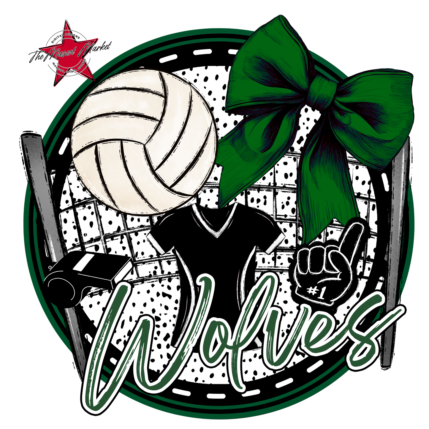 Wolves Circle Volleyball Design-Green