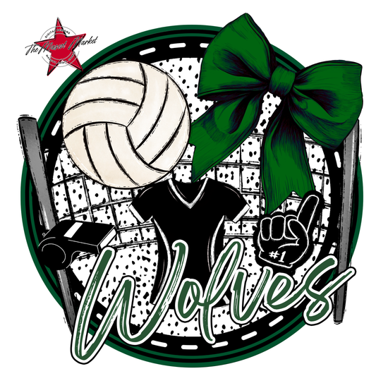 Wolves Circle Volleyball Design-Green