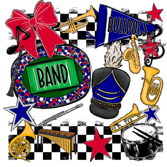 Bulldogs Checkers Band Spirit Design-Blue-Red