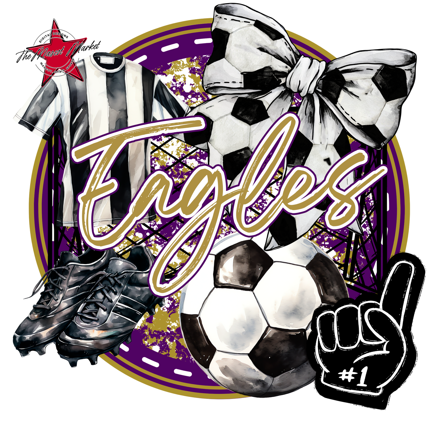 Eagles Circle Soccer Design-Purple-Gold