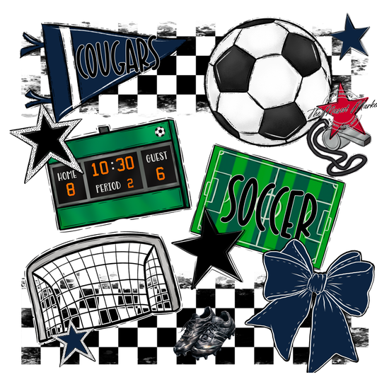 Cougars Checkers Soccer Spirit Design-Navy