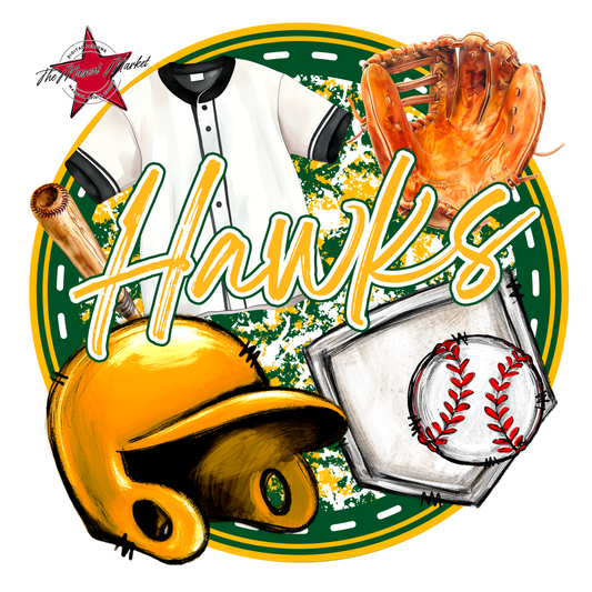 Hawks Circle Baseball Design-Green-Yellow