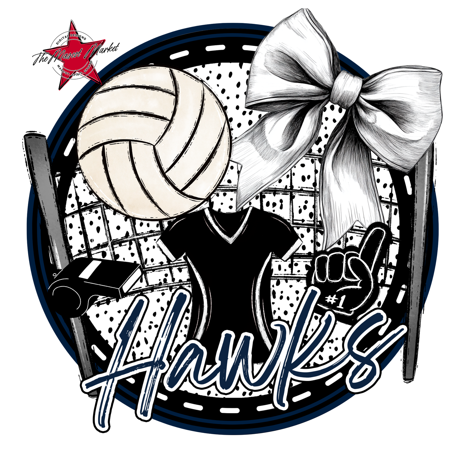 Hawks Circle Volleyball Design-Navy