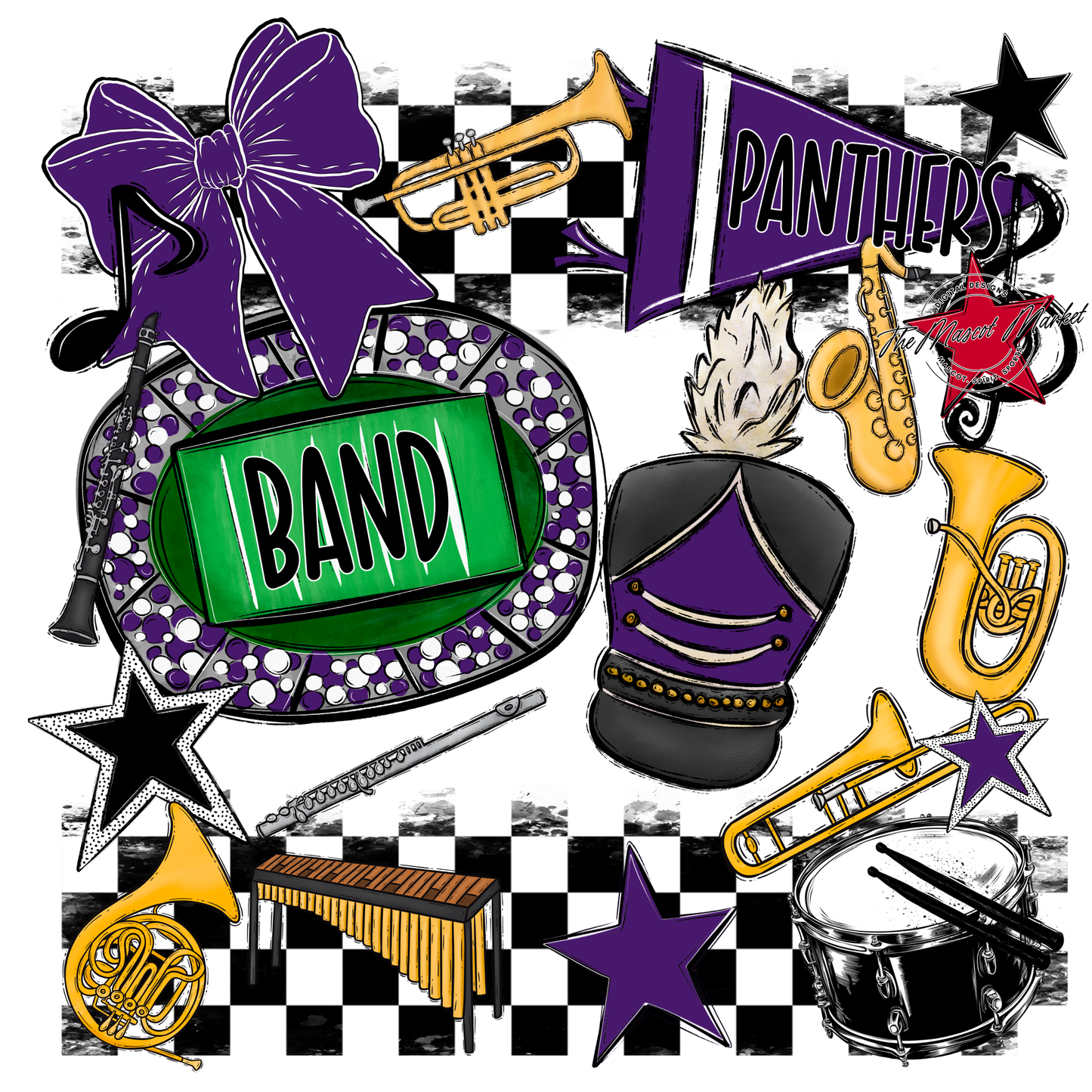 Panthers Checkers Band Spirit Design-Purple