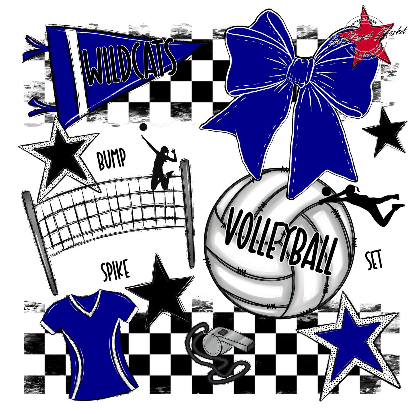Wildcats Checkers Volleyball Spirit Design-Blue