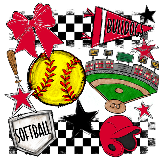 Bulldogs Checkers Softball Spirit Design-Red