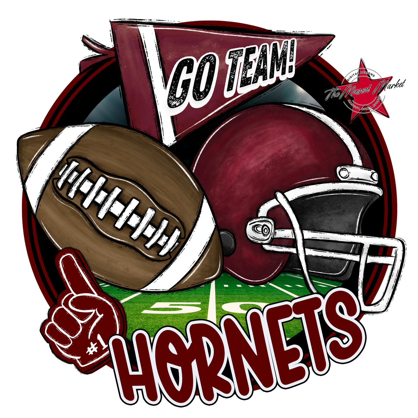 Hornets Circle Football Design-Maroon