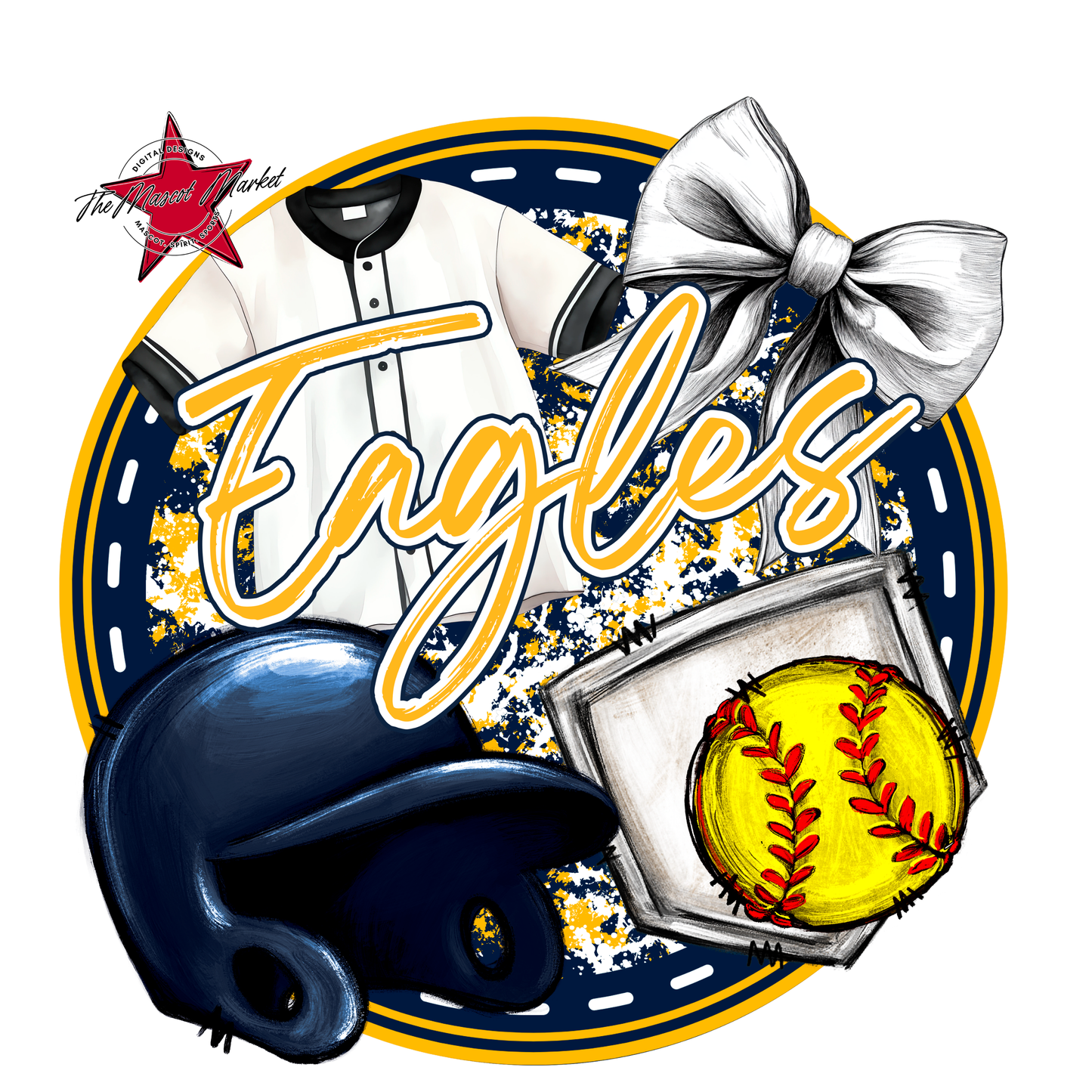 Eagles Circle Softball Design-Navy-Yellow
