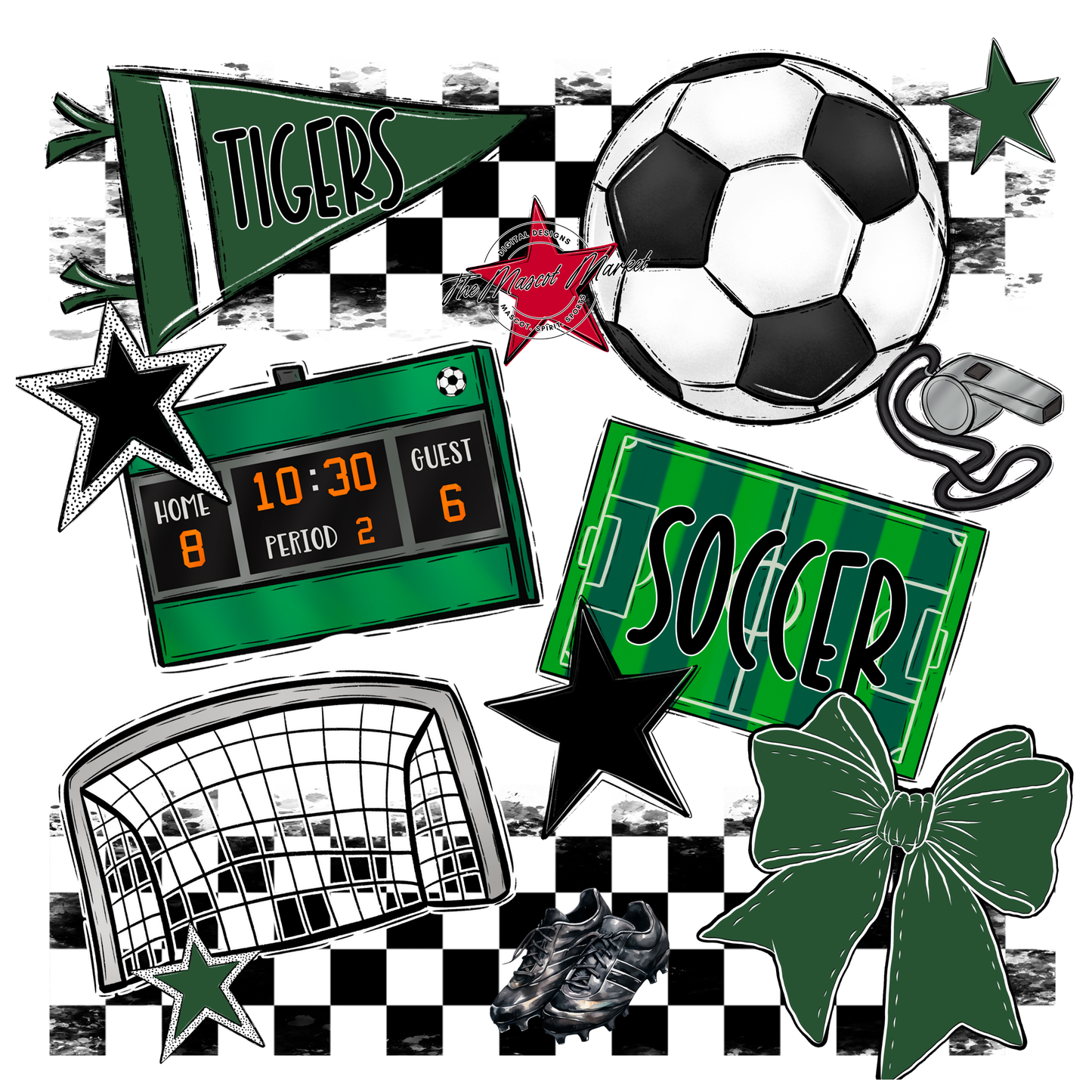 Tigers Checkers Soccer Spirit Design-Green