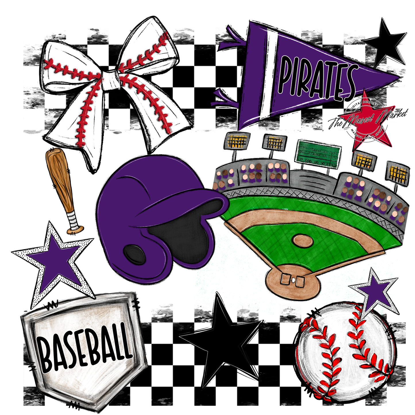 Pirates Checkers Baseball Spirit Design-Purple