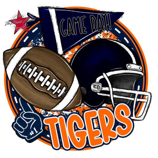 Tigers Circle Football Design-Navy-Orange