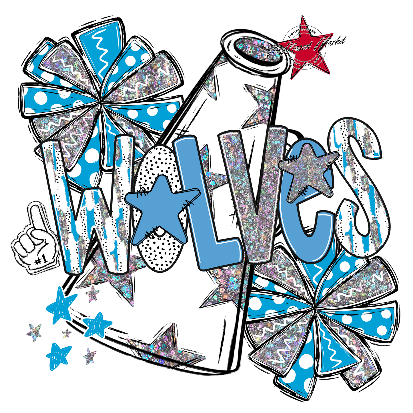 Wolves Cheer Megaphone Scrape-Carolina Blue