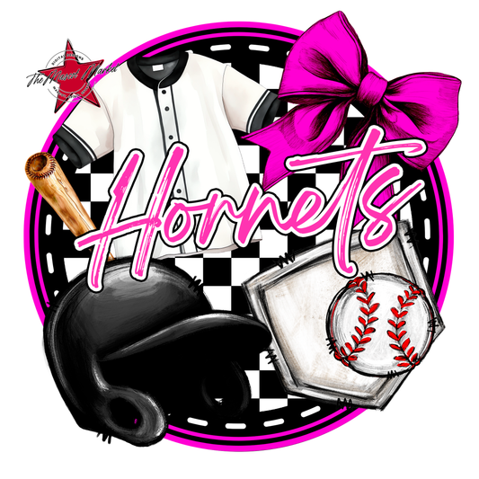 Hornets Circle Baseball Design-Pink