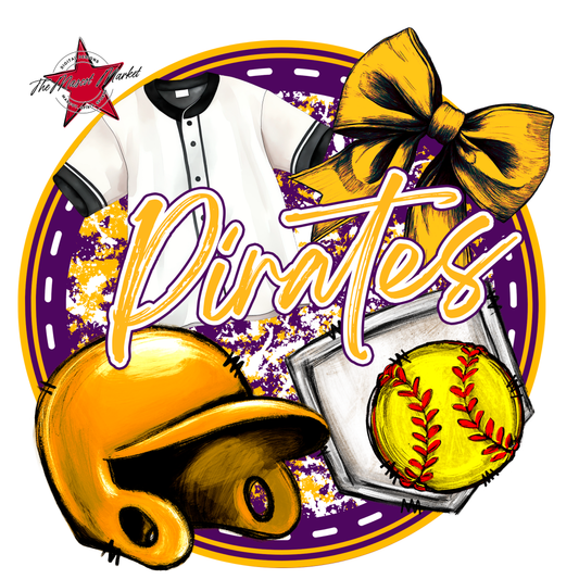 Pirates Circle Softball Design-Purple-Yellow