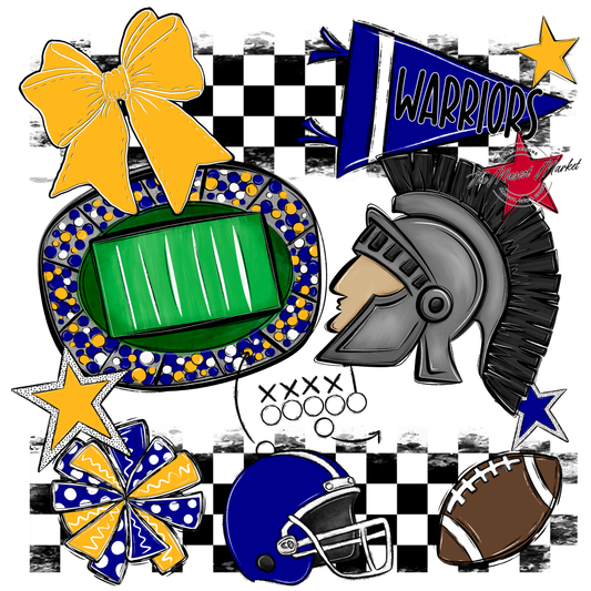 Warriors Checkers Mascot Spirit Design-Blue-Yellow