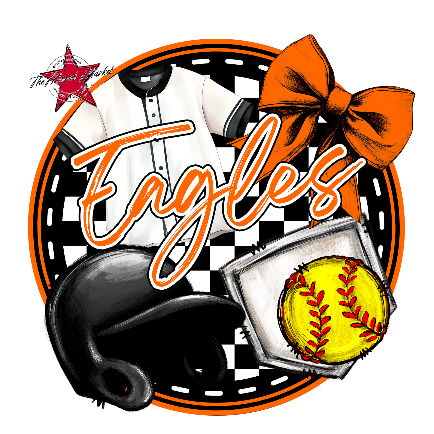 Eagles Circle Softball Design-Orange