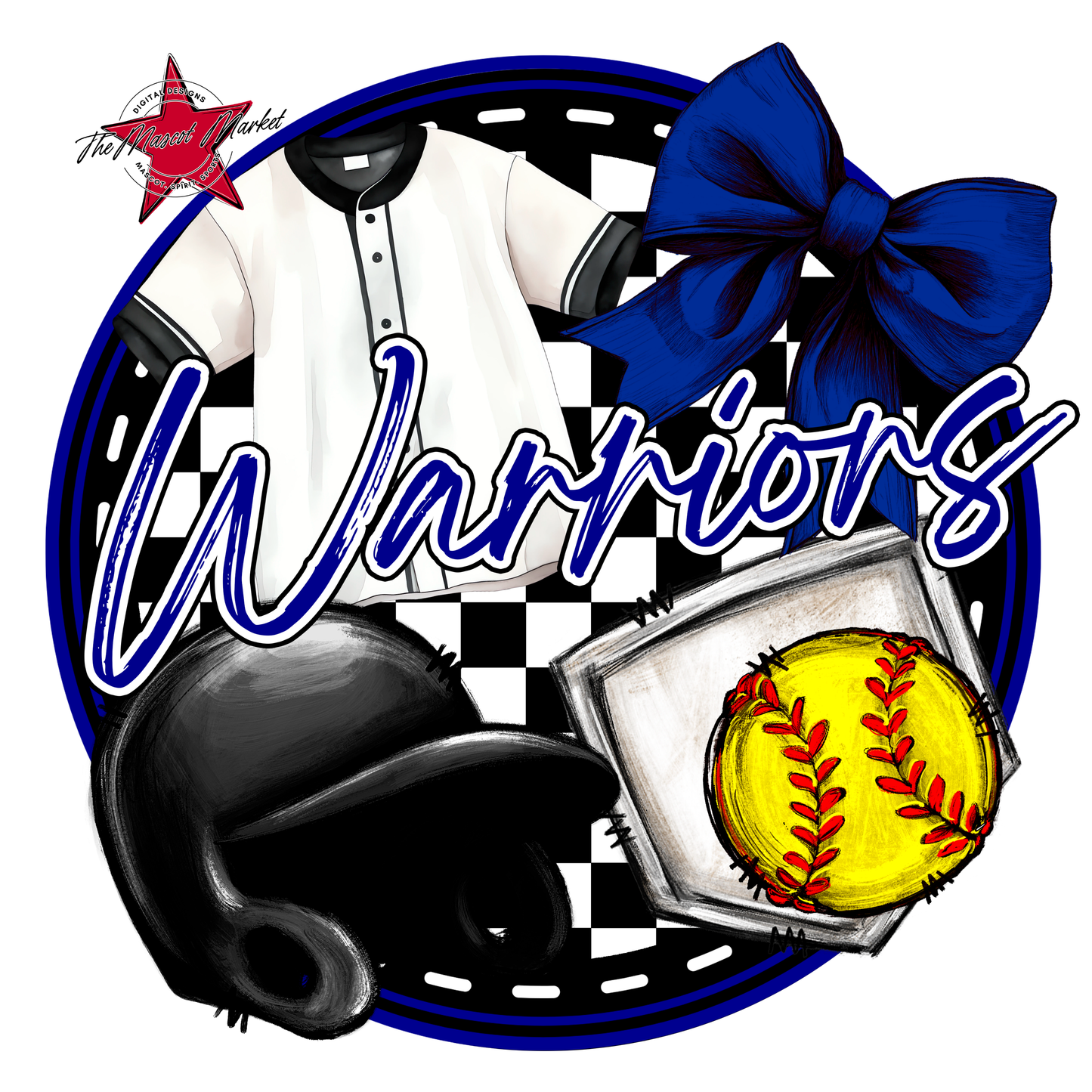 Warriors Circle Softball Design-Blue