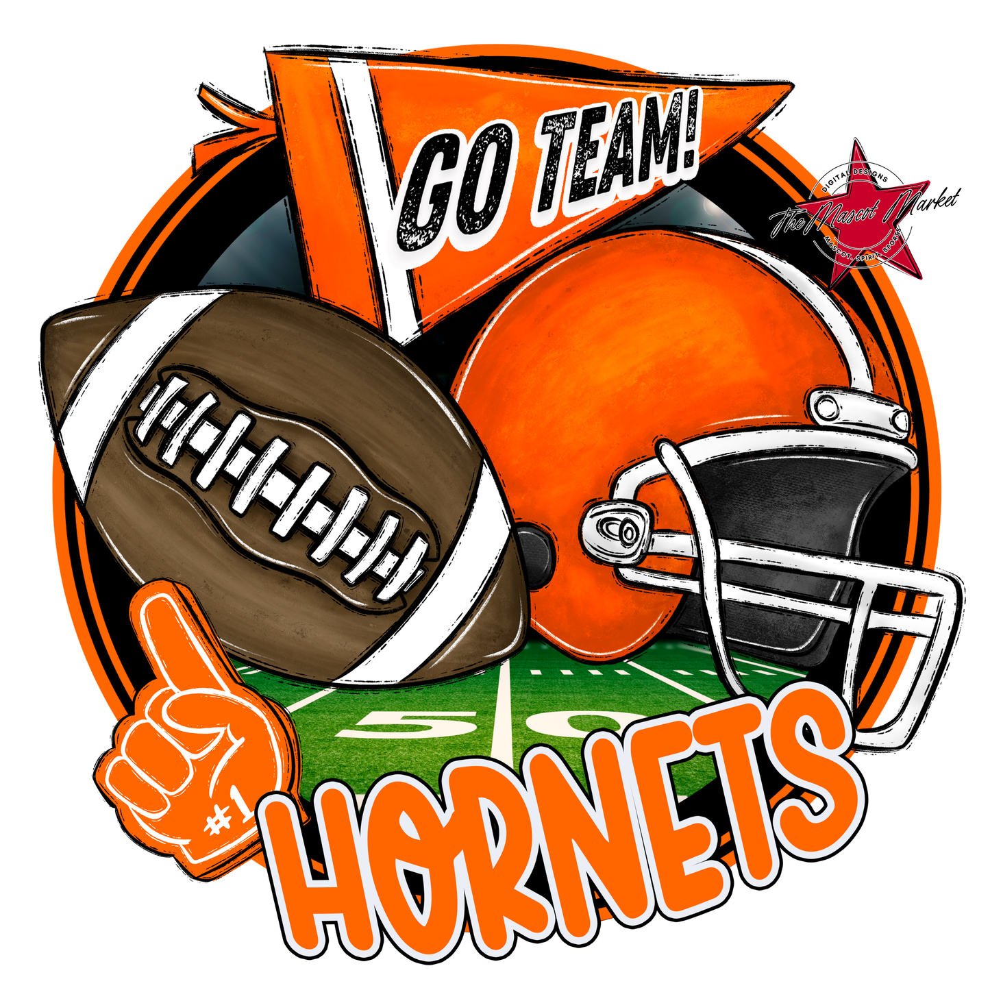 Hornets Circle Football Design-Orange