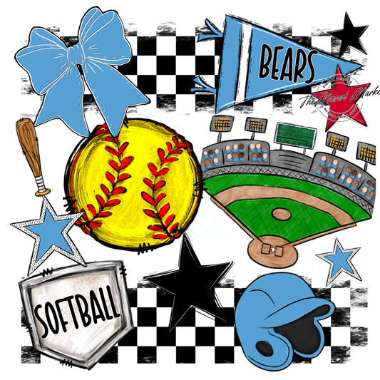 Bears Softball Checkers Design-Carolina Blue