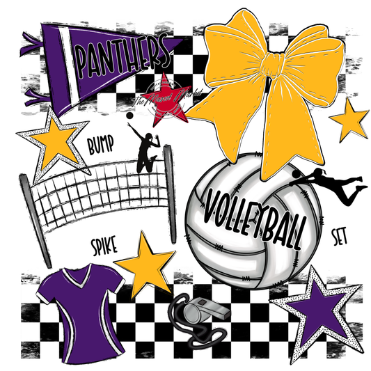 Panthers Checkers Volleyball Spirit Design-Purple-Yellow