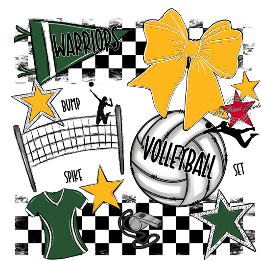 Warriors Checkers Volleyball Spirit Design-Green-Yellow