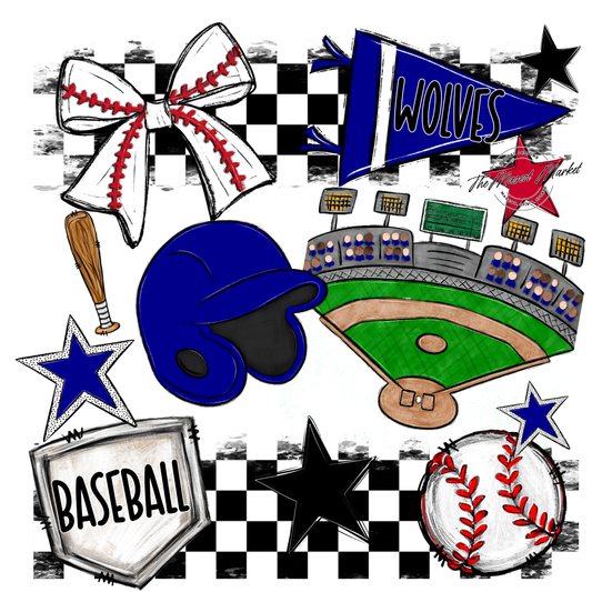 Wolves Checkers Baseball Spirit Design-Blue