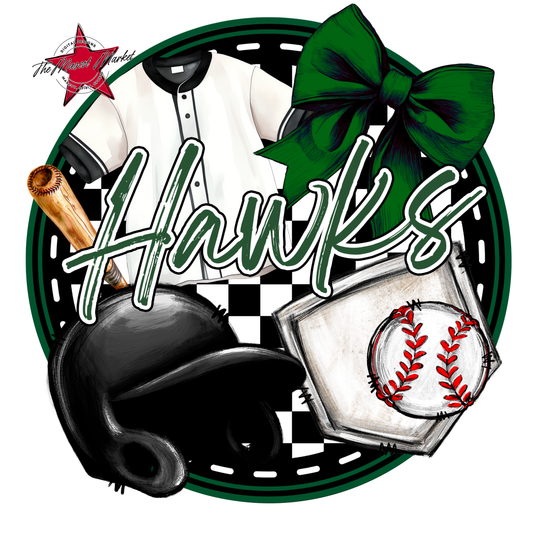 Hawks Circle Baseball Design-Green