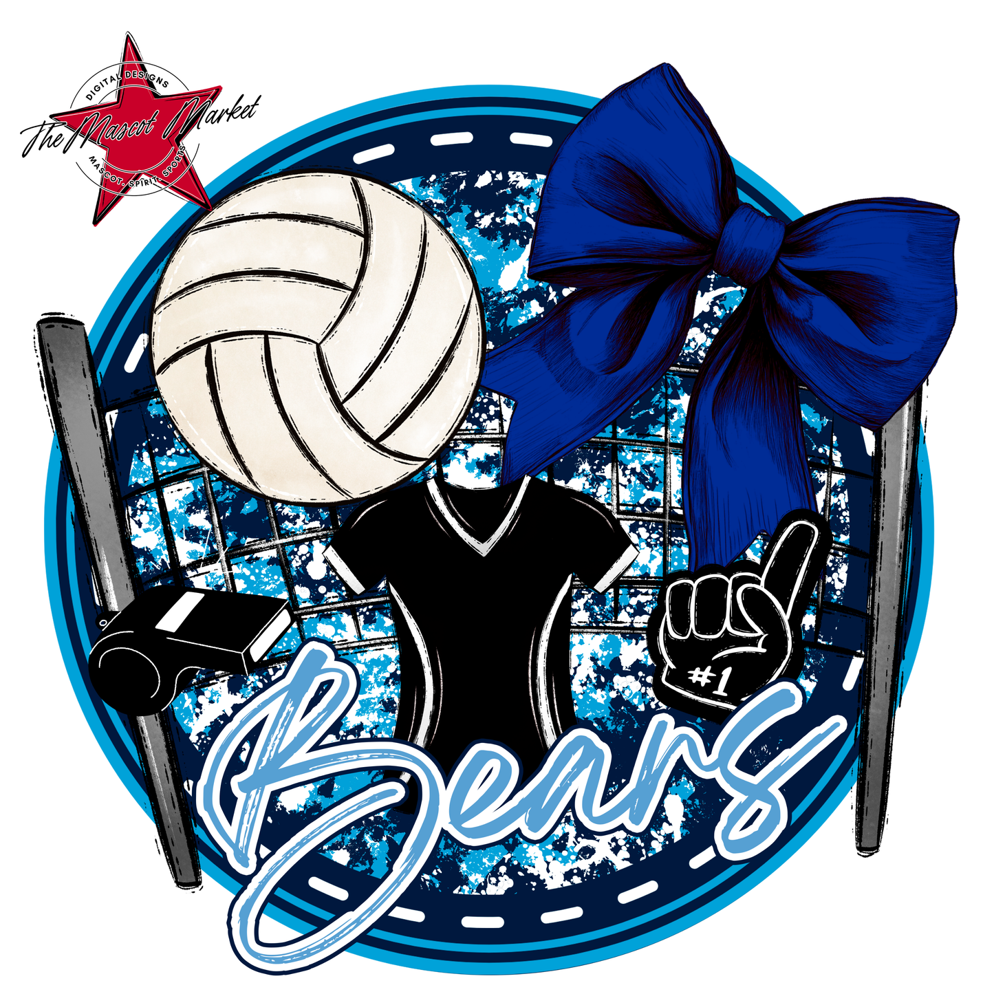 Bears Circle Volleyball Design-Blue-Carolina Blue