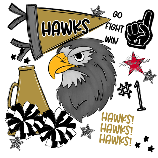 Hawks Mixed Mascot Spirit Design-Gold