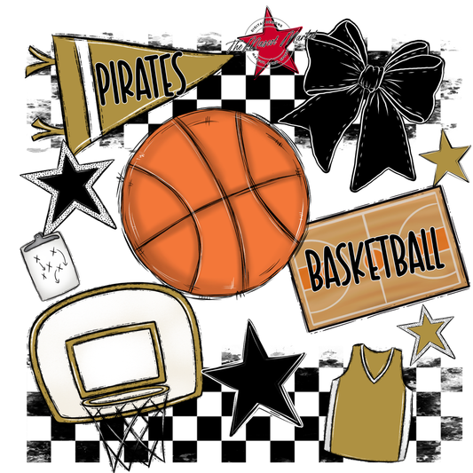 Pirates Checkers Basketball Spirit Design-Gold