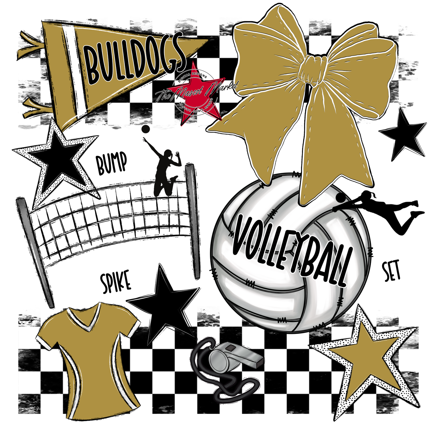 Bulldogs Checkers Volleyball Spirit Design-Gold