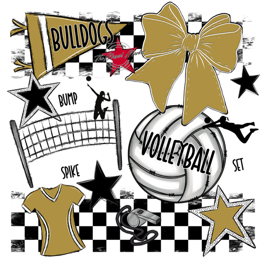 Bulldogs Checkers Volleyball Spirit Design-Gold