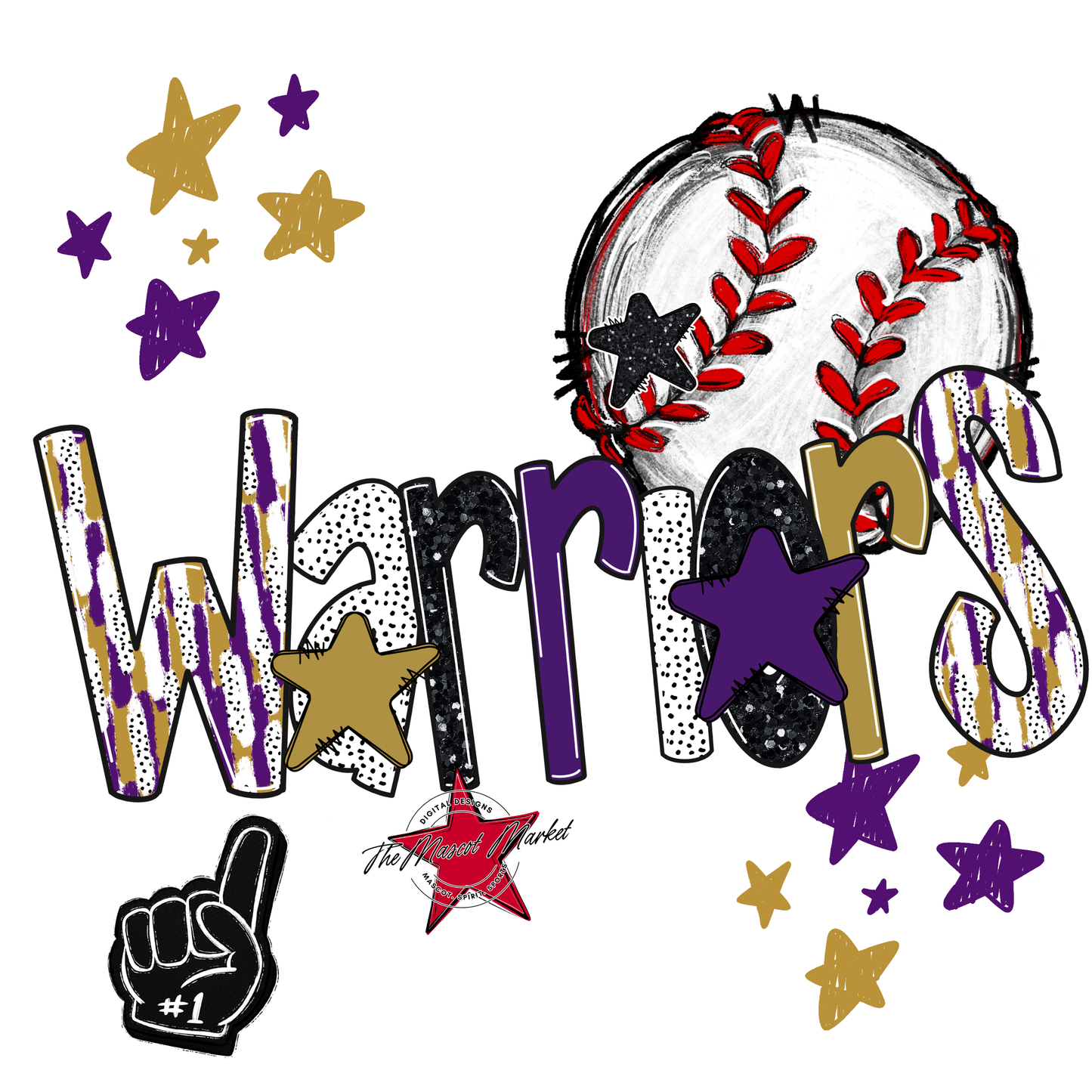 Warriors Baseball Scrape-Purple-Gold