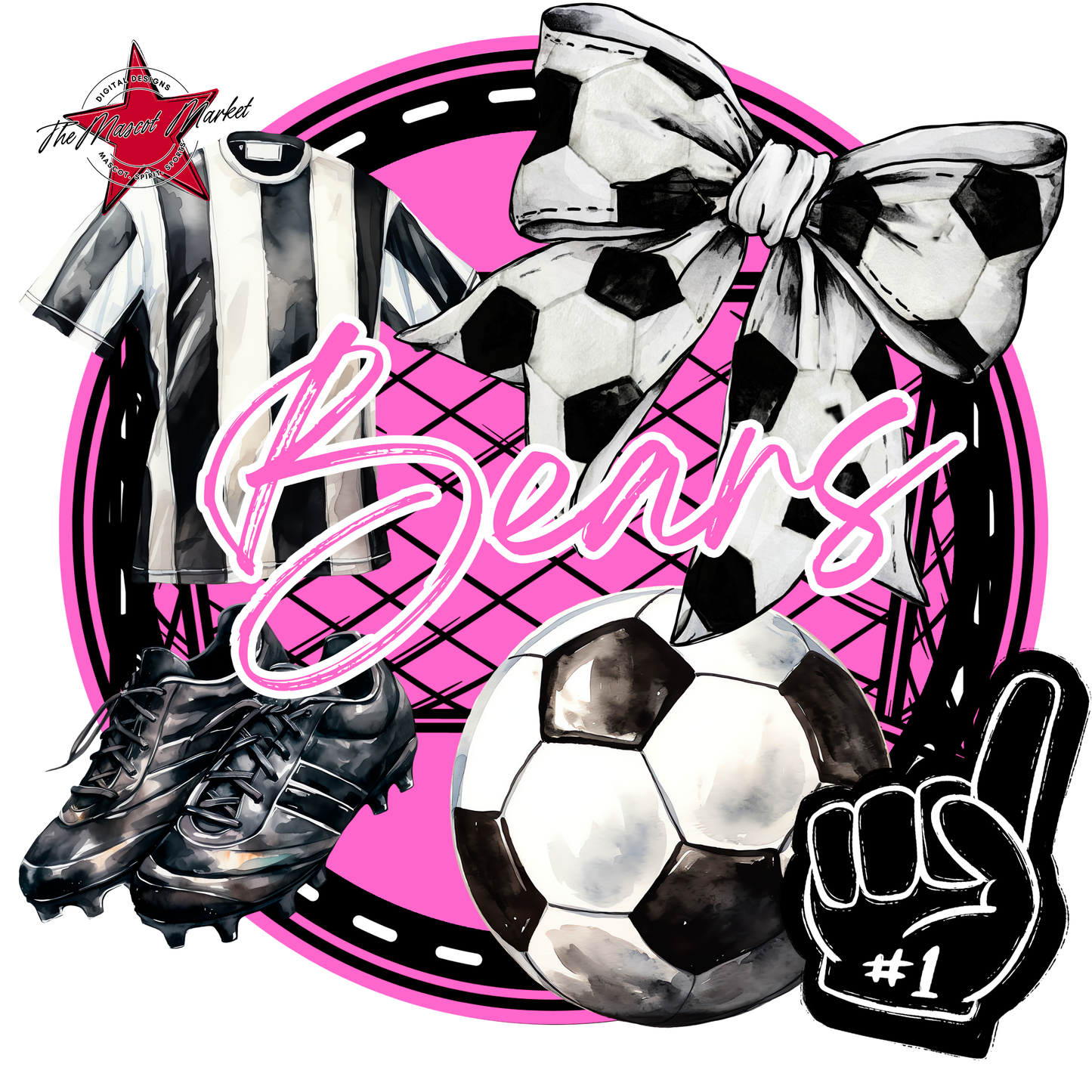 Bears Circle Soccer Design-Baby Pink