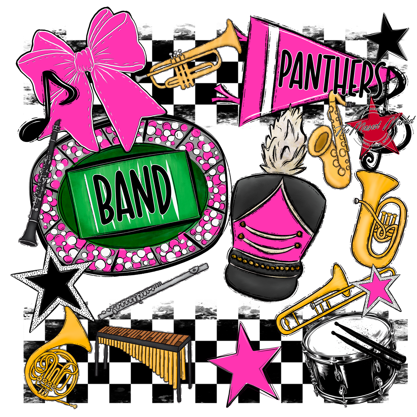 Panthers Checkers Band Spirit Design-Pink