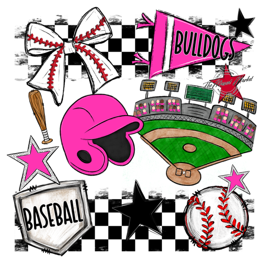 Bulldogs Checkers Baseball Spirit Design-Pink
