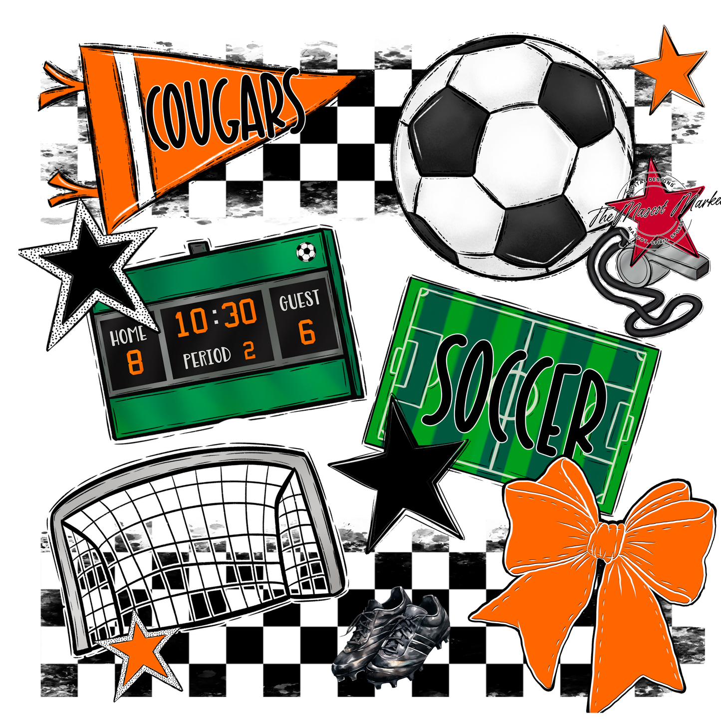 Cougars Checkers Soccer Spirit Design-Orange