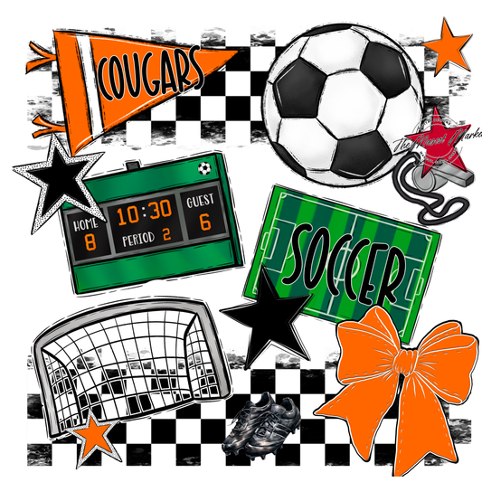 Cougars Checkers Soccer Spirit Design-Orange