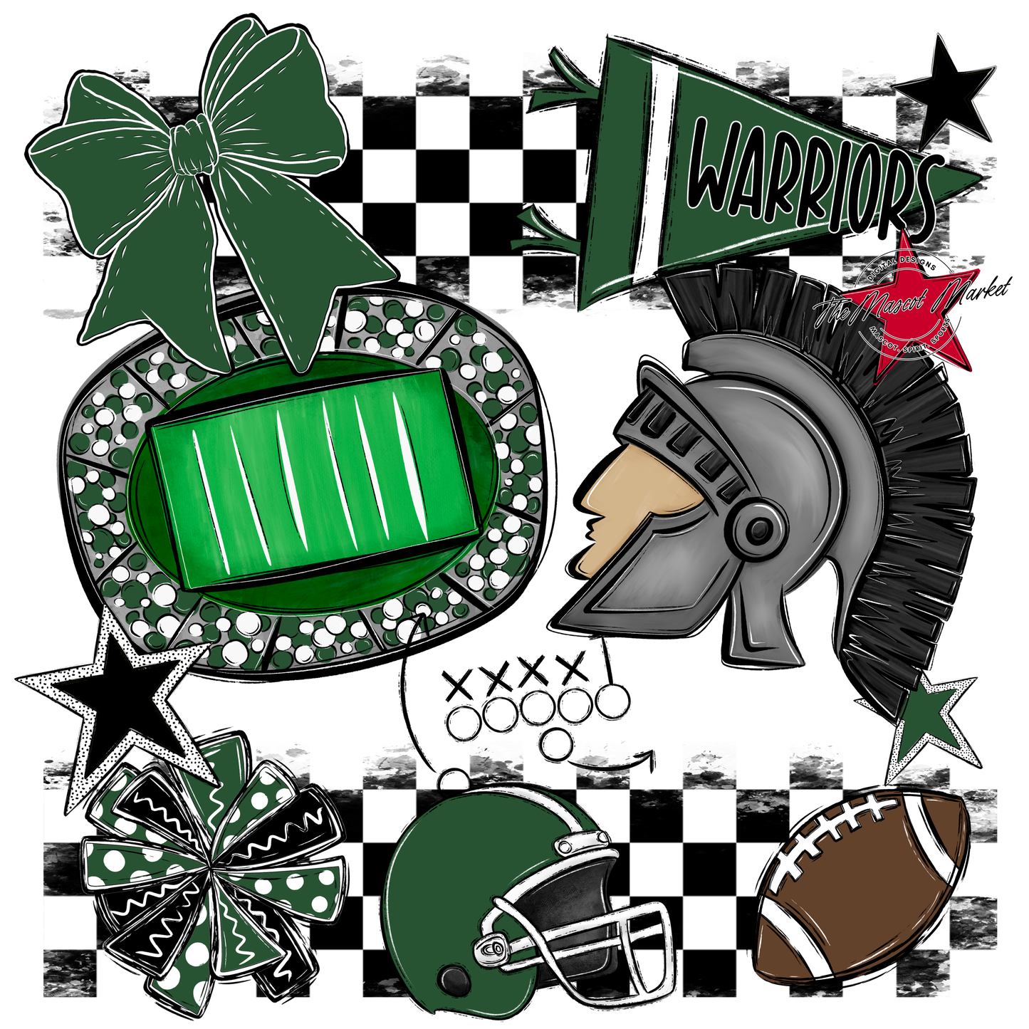 Warriors Checkers Mascot Spirit Design-Green