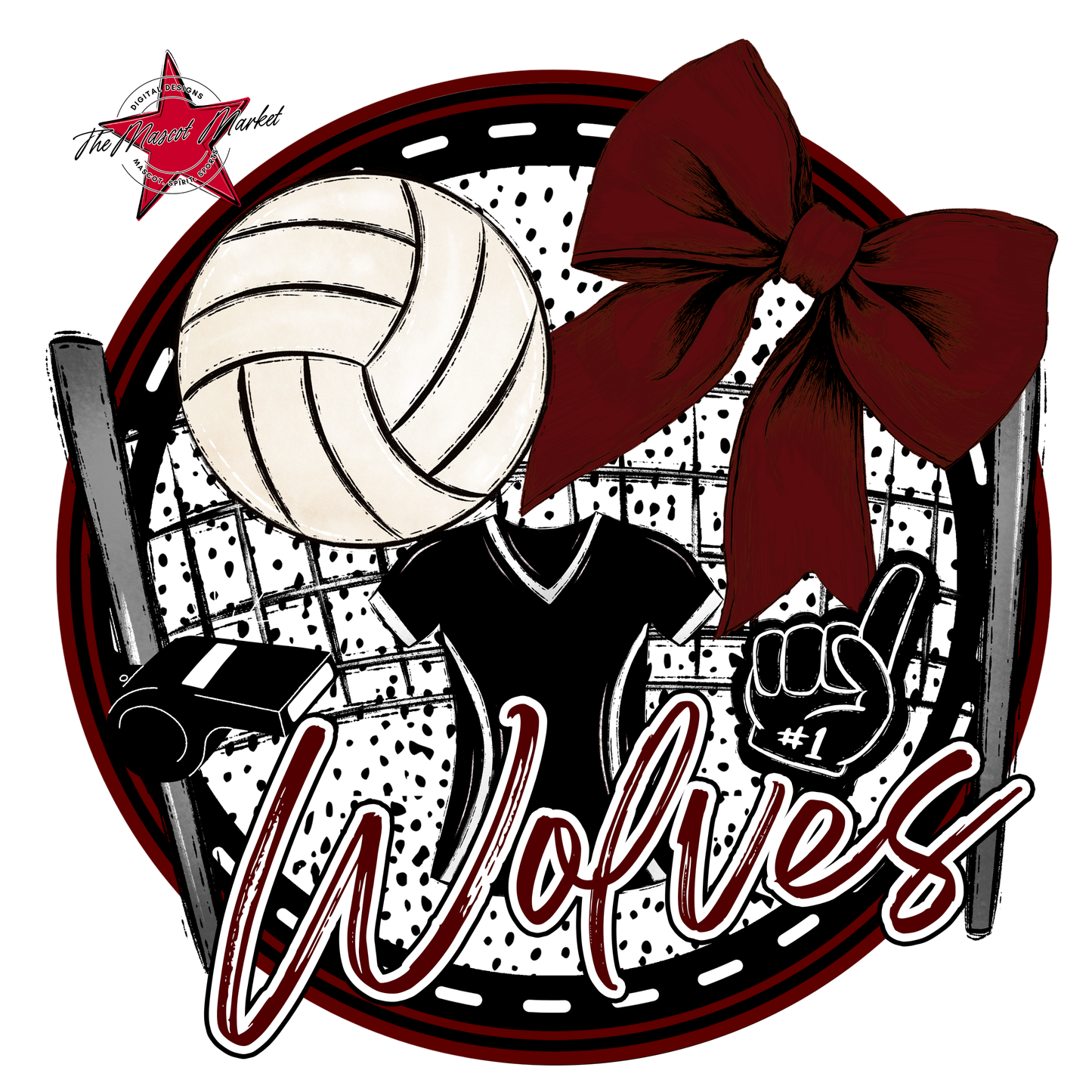 Wolves Circle Volleyball Design-Maroon