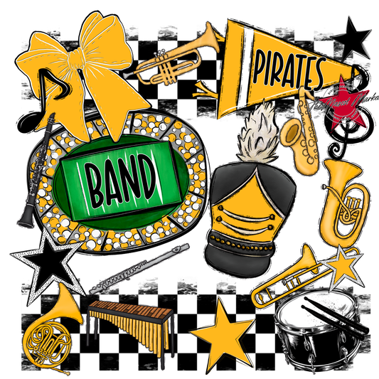 Pirates Checkers Band Spirit Design-Yellow