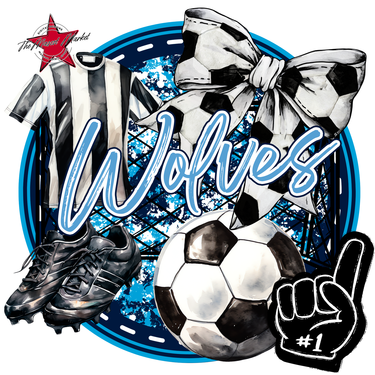 Wolves Circle Soccer Design-Navy-Carolina Blue