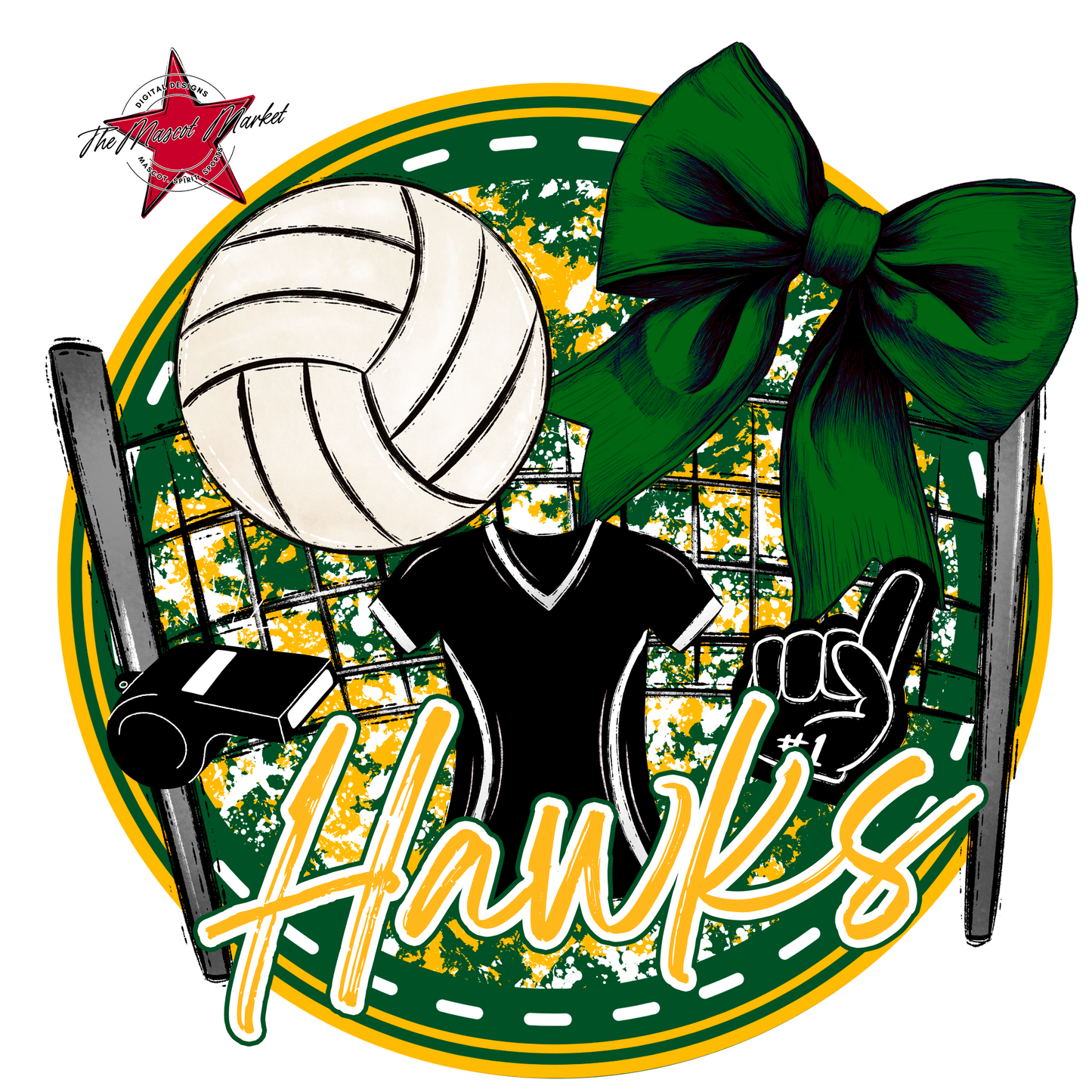 Hawks Circle Volleyball Design-Green-Yellow