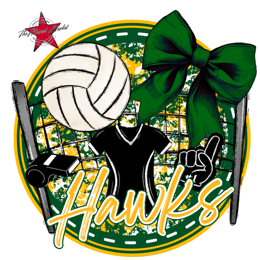 Hawks Circle Volleyball Design-Green-Yellow