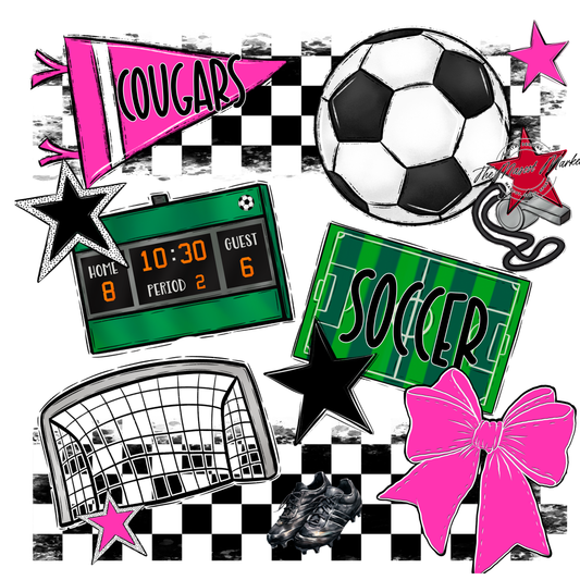 Cougars Checkers Soccer Spirit Design-Pink