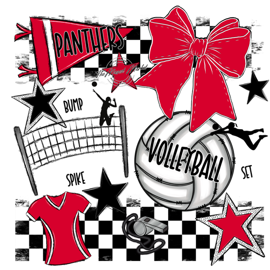 Panthers Checkers Volleyball Spirit Design-Red