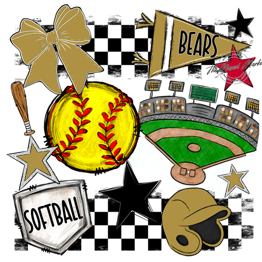 Bears Softball Checkers Design-Gold