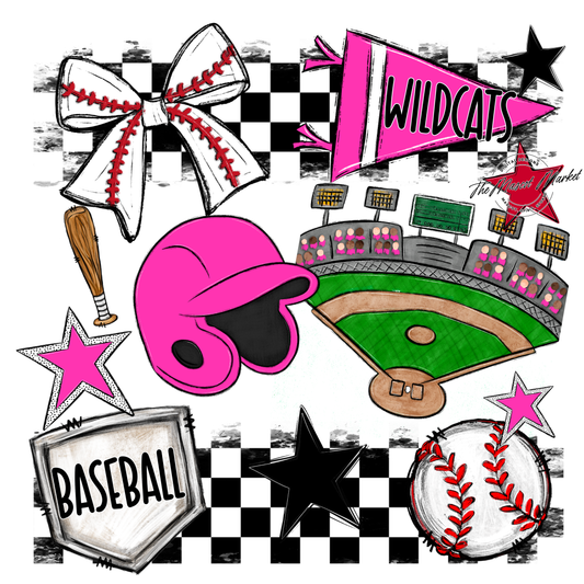 Wildcats Checkers Baseball Spirit Design-Pink